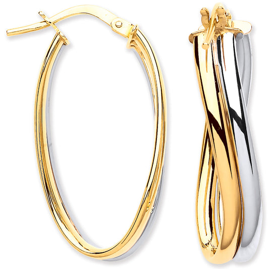 White & Yellow Gold Wavy Flat HollowTube Earrings