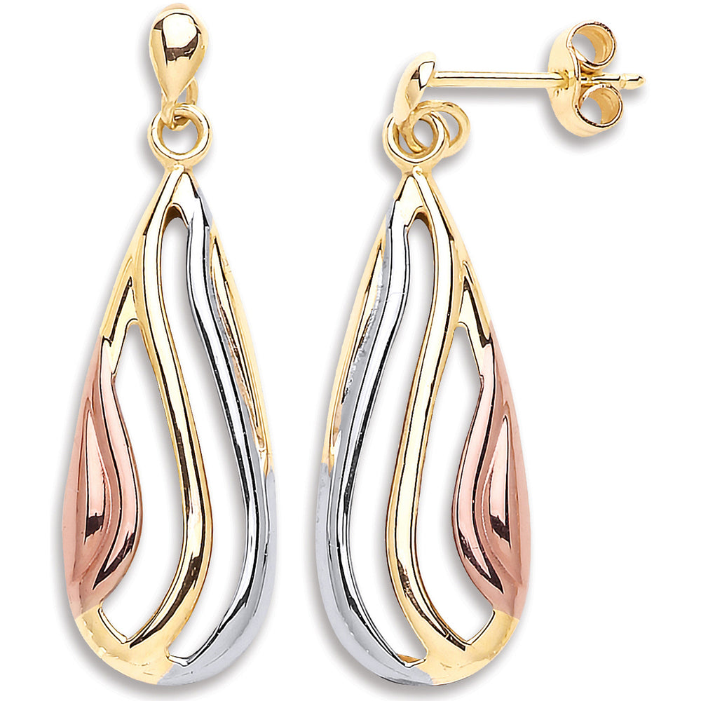 Yellow White & Rose Gold Teardrop Earrings