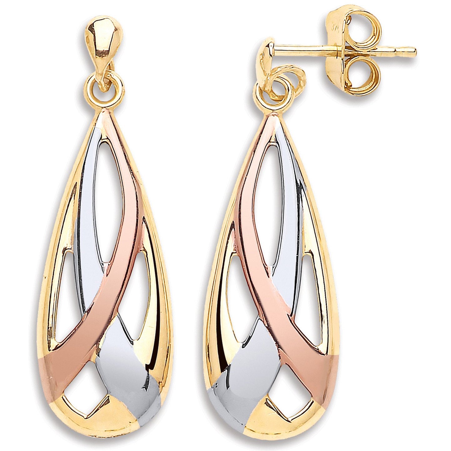 Yellow White & Rose Gold Teardrop Earrings