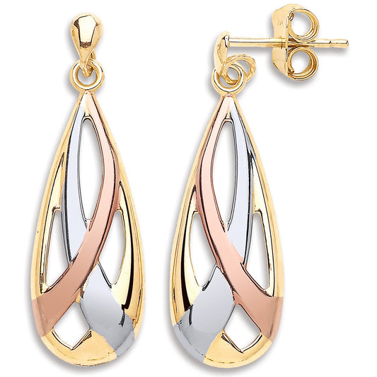 Yellow White & Rose Gold Teardrop Earrings
