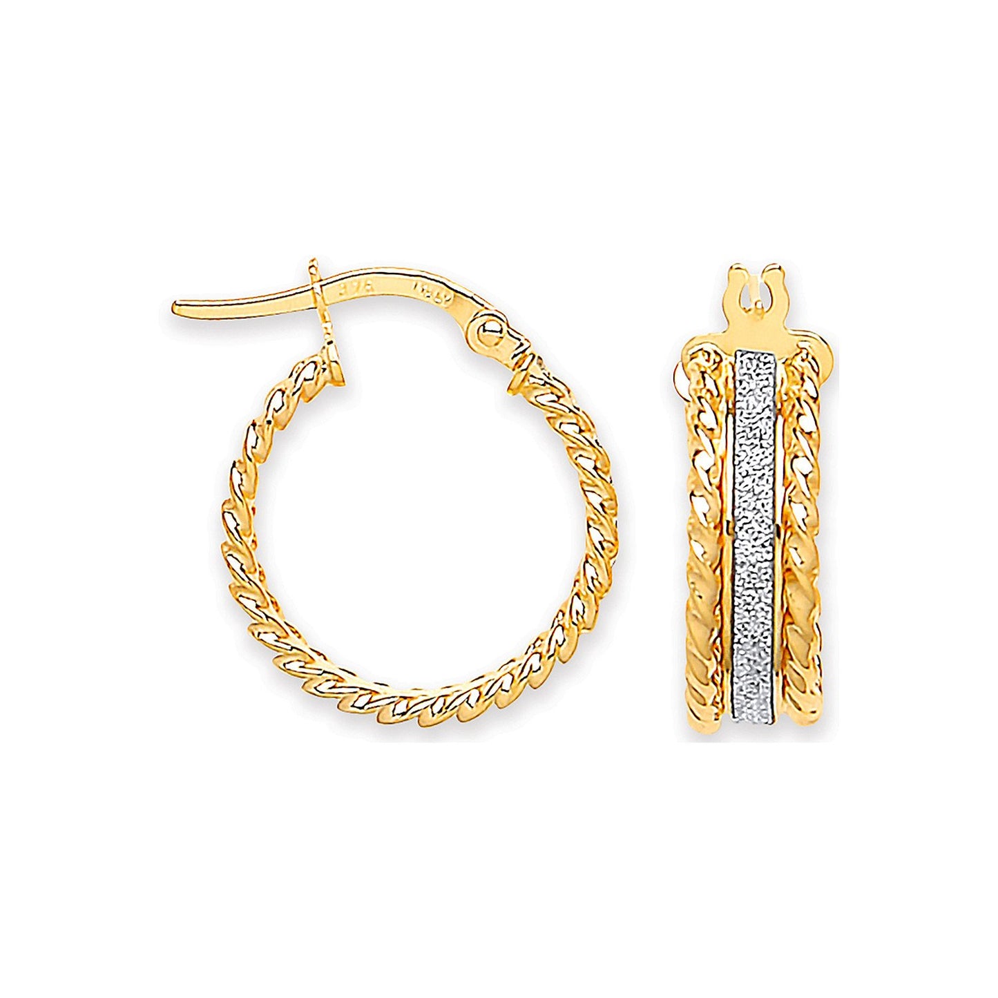 Yellow Gold 17mm Glitter Ribbed Edge Earrings
