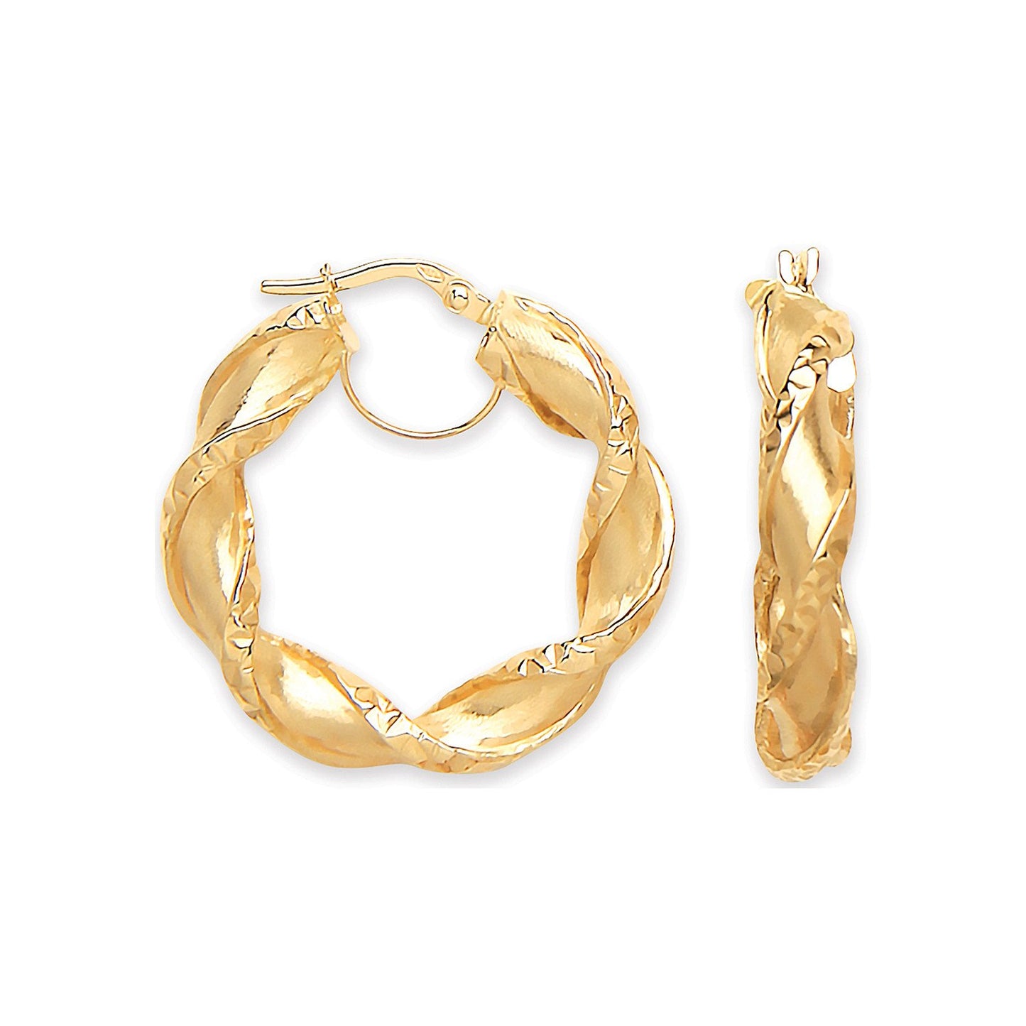 Yellow Gold 29mm Twisted Hollow Hoop Earrings