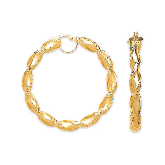 Yellow Gold 49mm Twisted Hollow Hoop Earrings