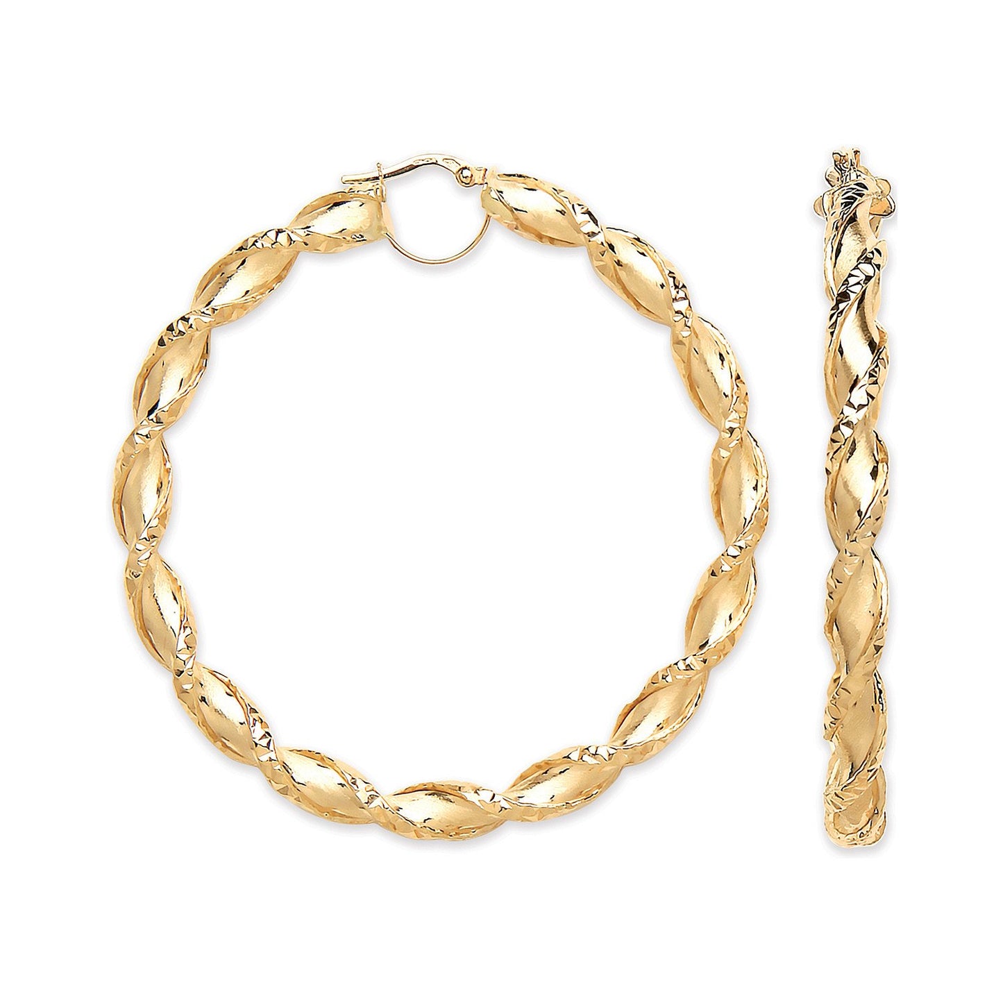Yellow Gold 61mm Twisted Hollow Hoop Earrings
