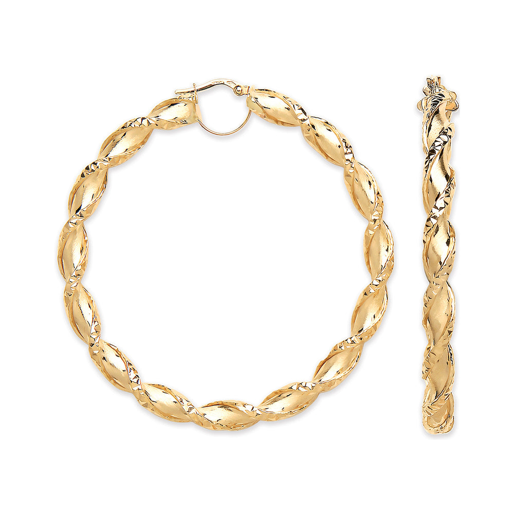 Yellow Gold 61mm Twisted Hollow Hoop Earrings
