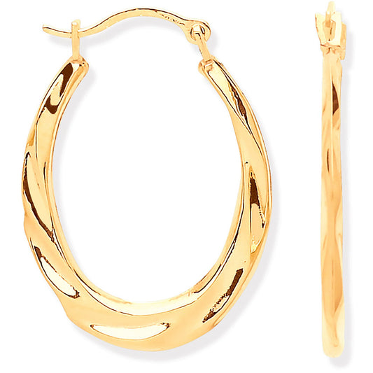 Yellow Gold Ribbed Hoop Earrings