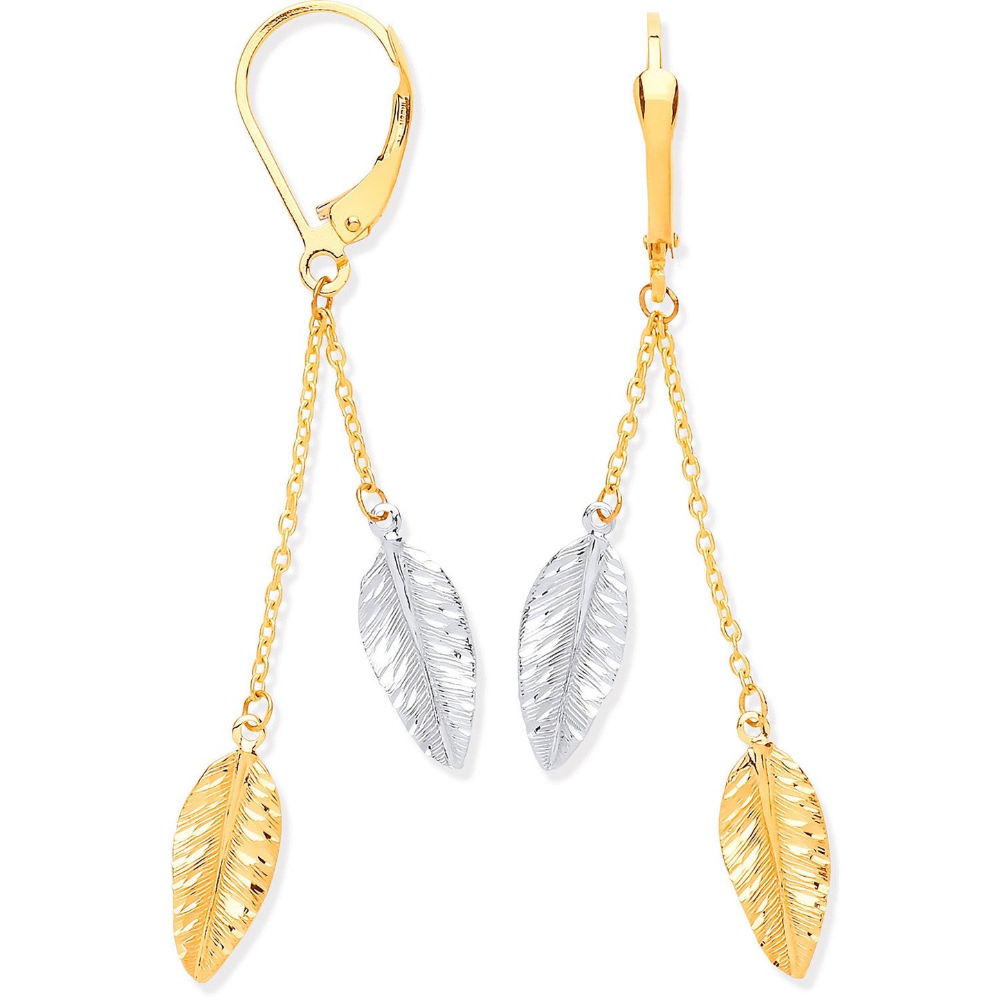 Yellow & White Gold Leaf Drop Earrings - Fine Ring - Certified Authentic - Swiss Made – Luxury Jewellery by Imperial T