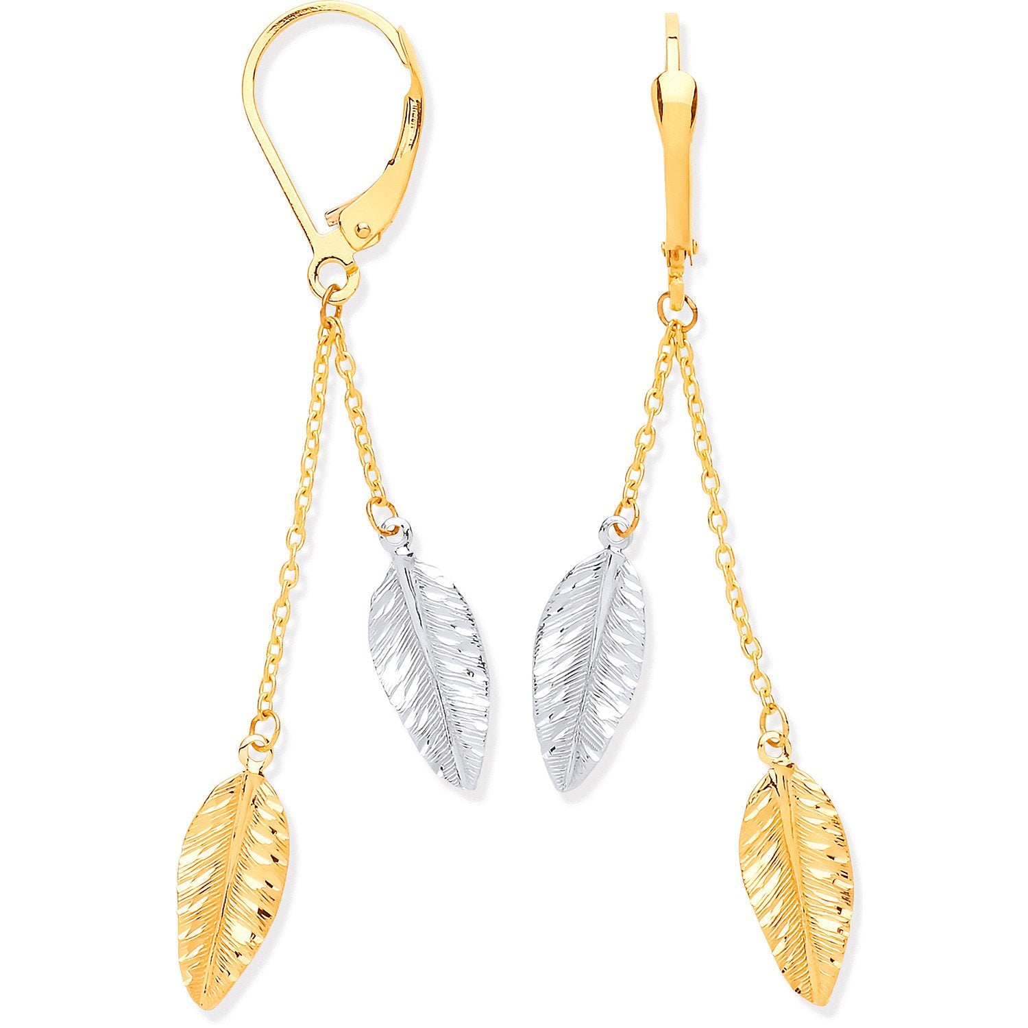 Yellow & White Gold Leaf Drop Earrings - Fine Ring - Certified Authentic - Swiss Made – Luxury Jewellery by Imperial T