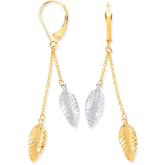 Yellow & White Gold Leaf Drop Earrings - Fine Ring - Certified Authentic - Swiss Made – Luxury Jewellery by Imperial T