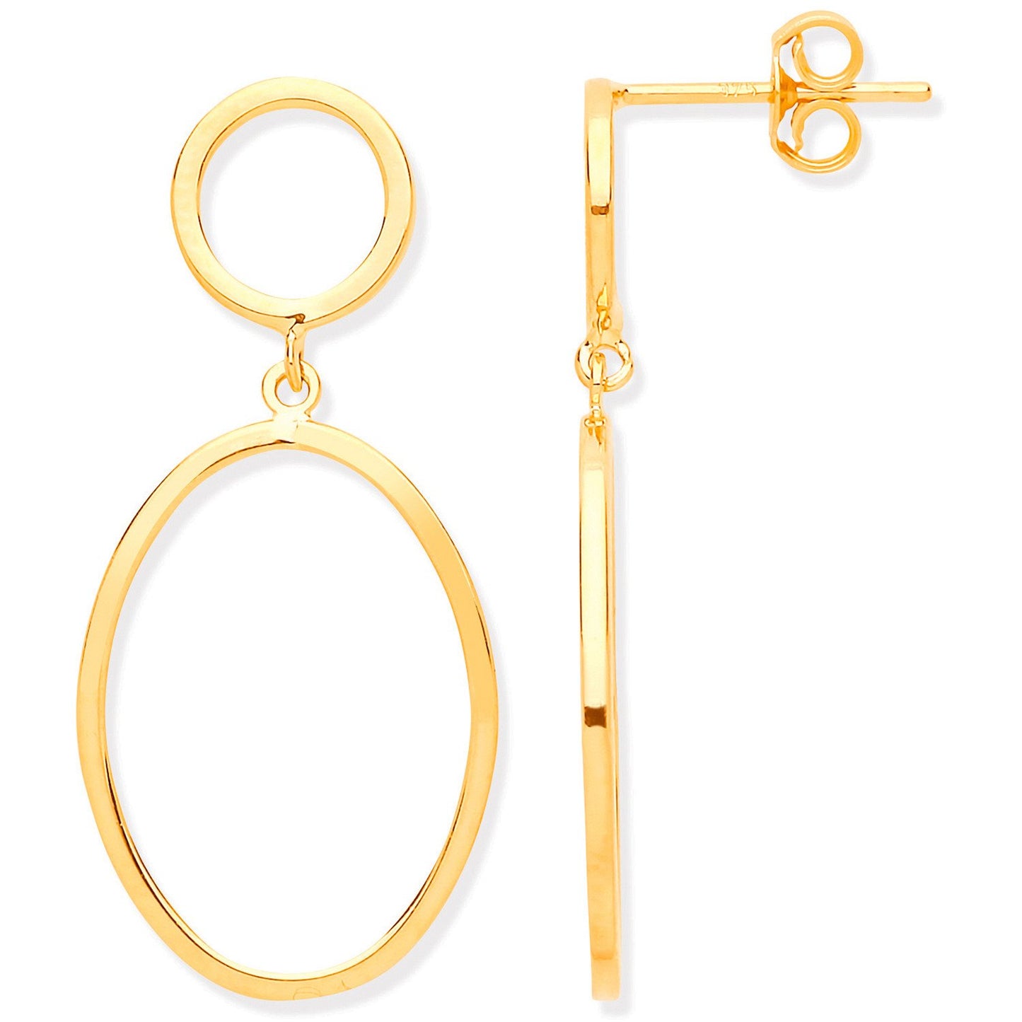 Yellow Gold Circle & Oval Open Drop Earrings
