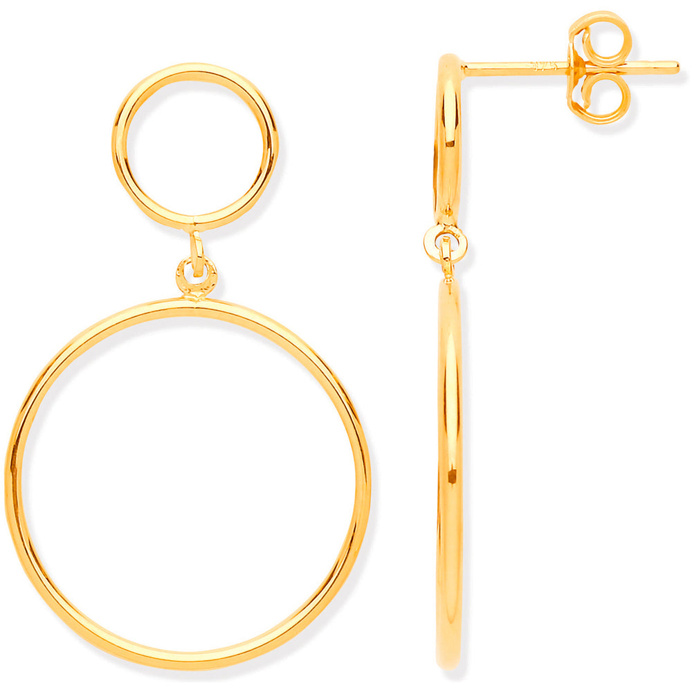 Yellow Gold Circles Open Drop Earrings