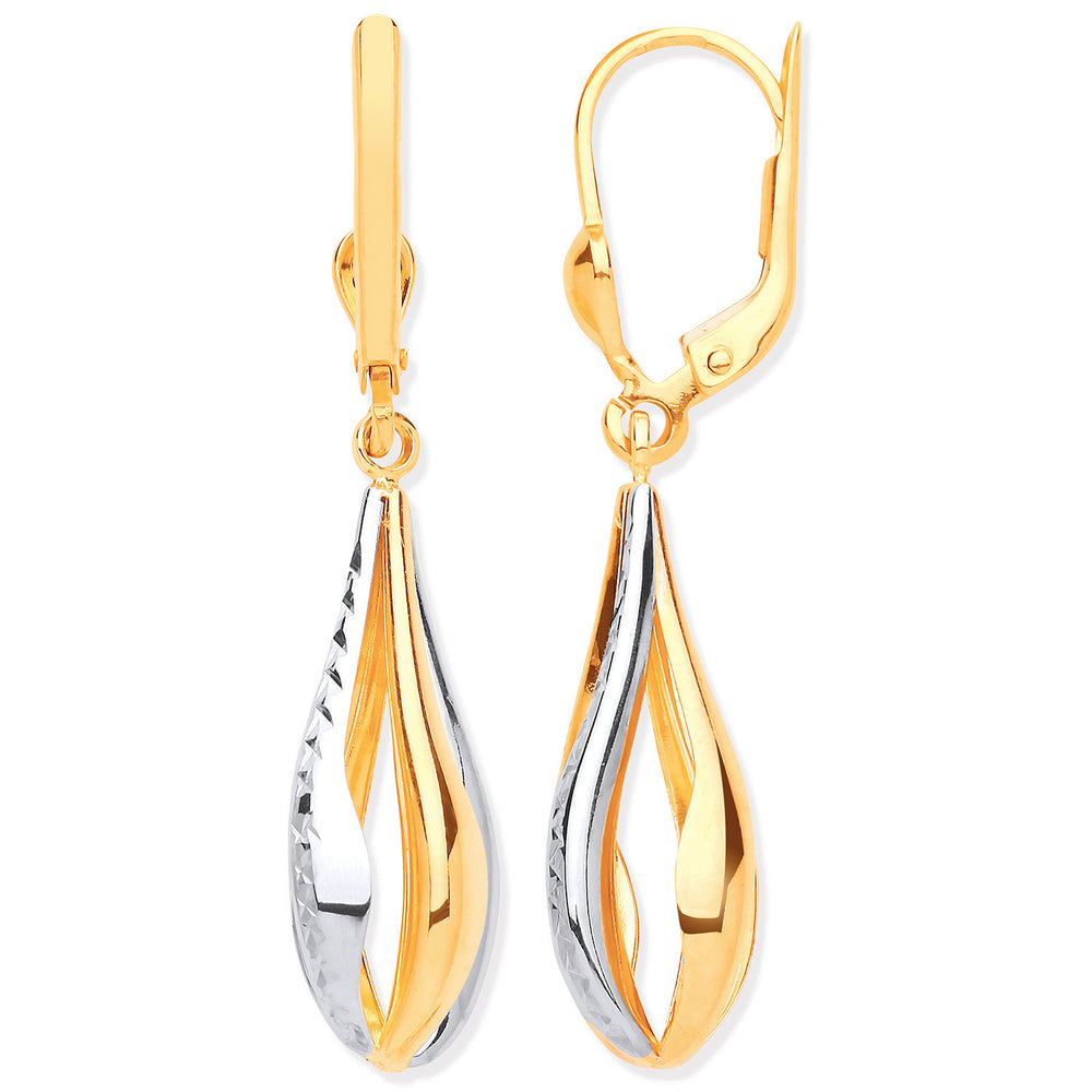 Yellow & White Gold Teardrop Style Earrings