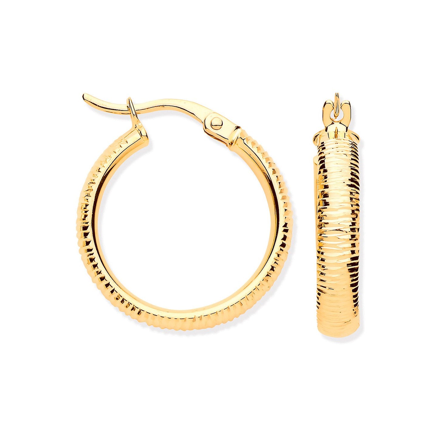 Yellow Gold 18mm Ribbed Hoop Earrings