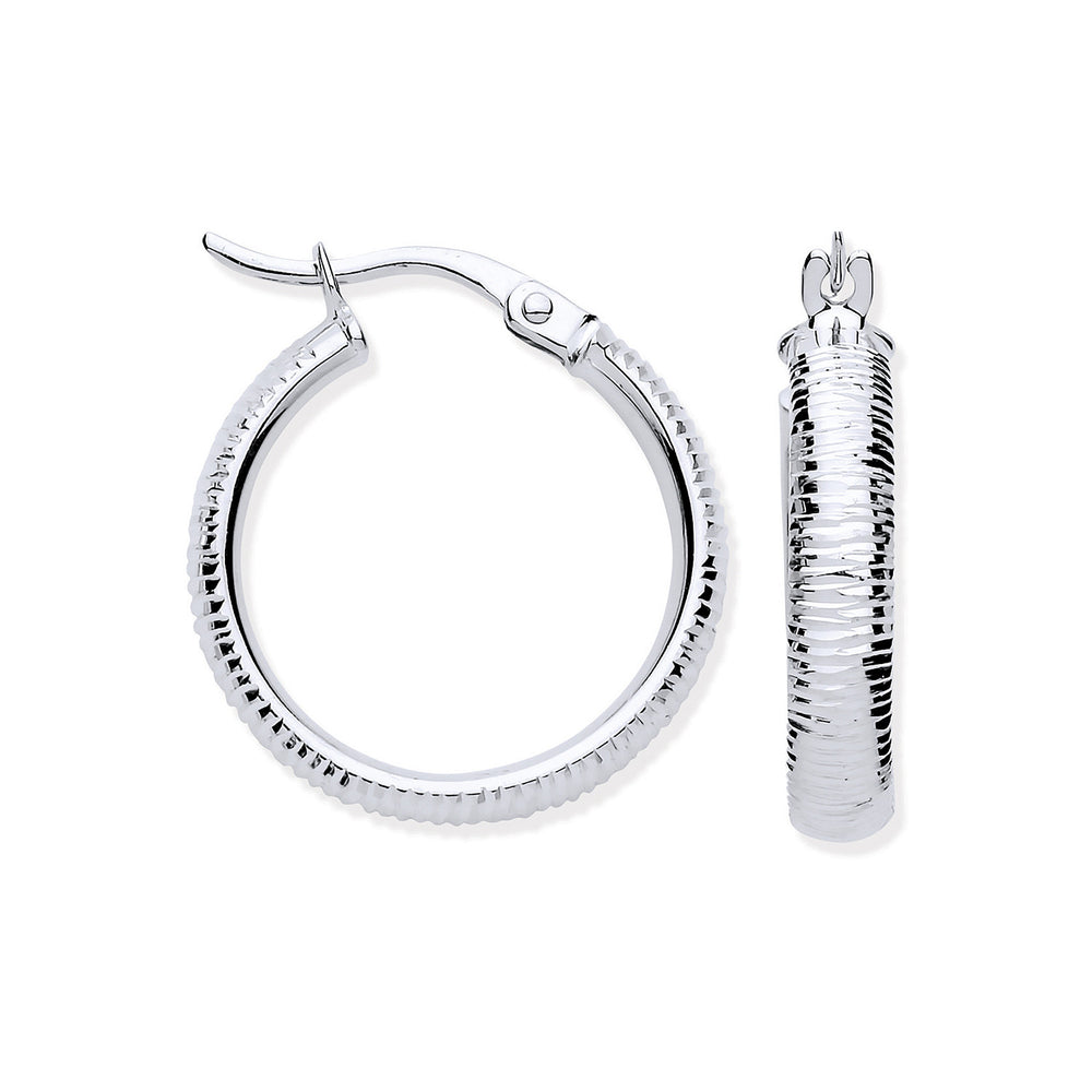 White Gold 18mm Ribbed Hoop Earrings