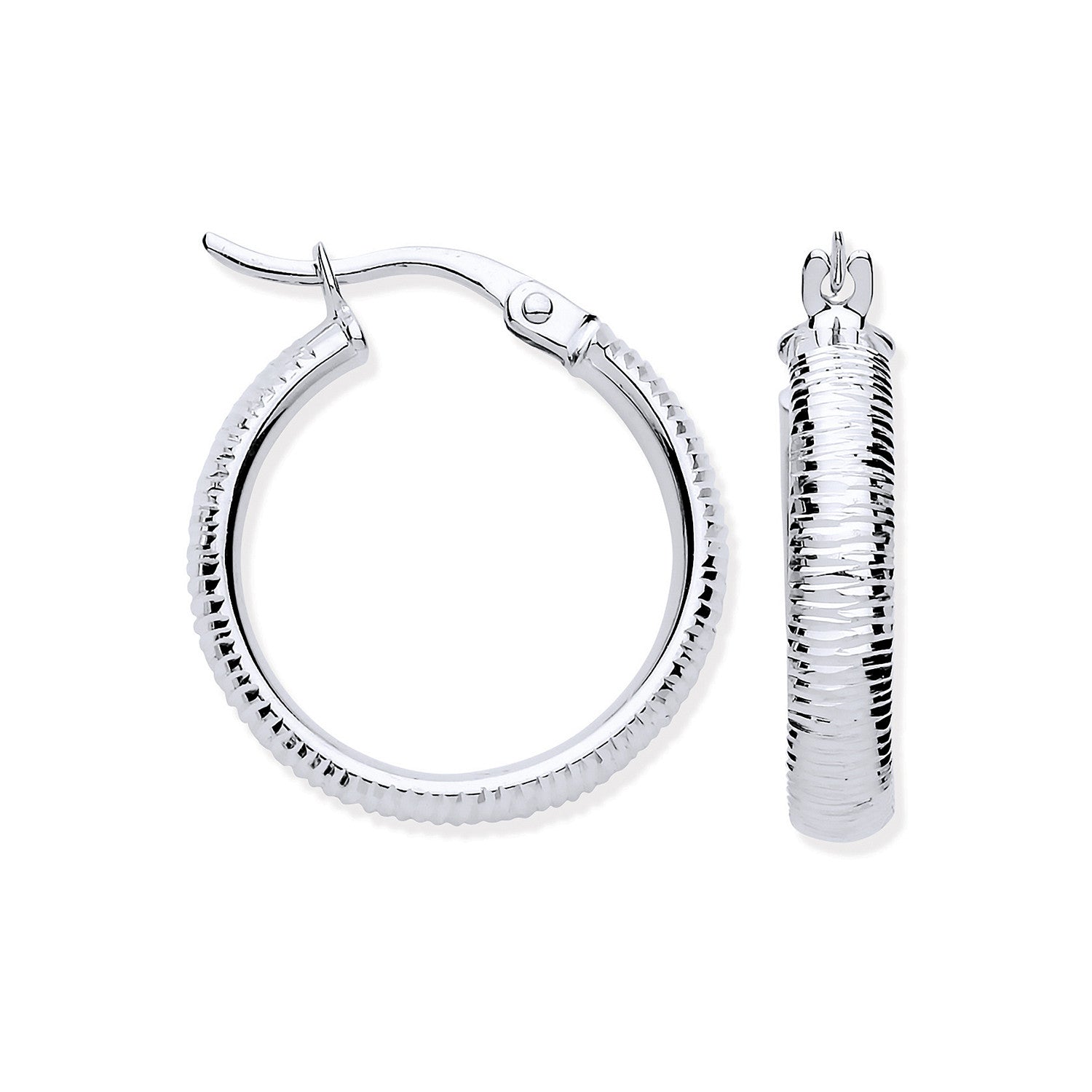 White Gold 18mm Ribbed Hoop Earrings