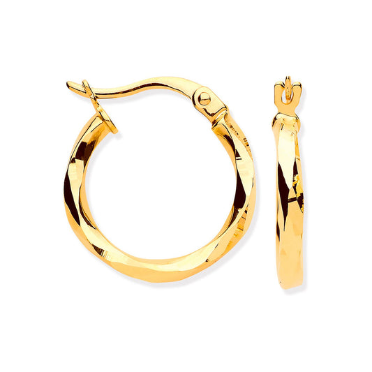 Yellow Gold 16mm Faceted Hoop Earrings