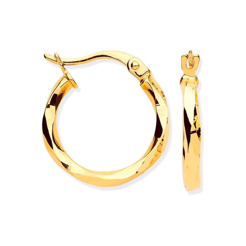 Yellow Gold 16mm Faceted Hoop Earrings