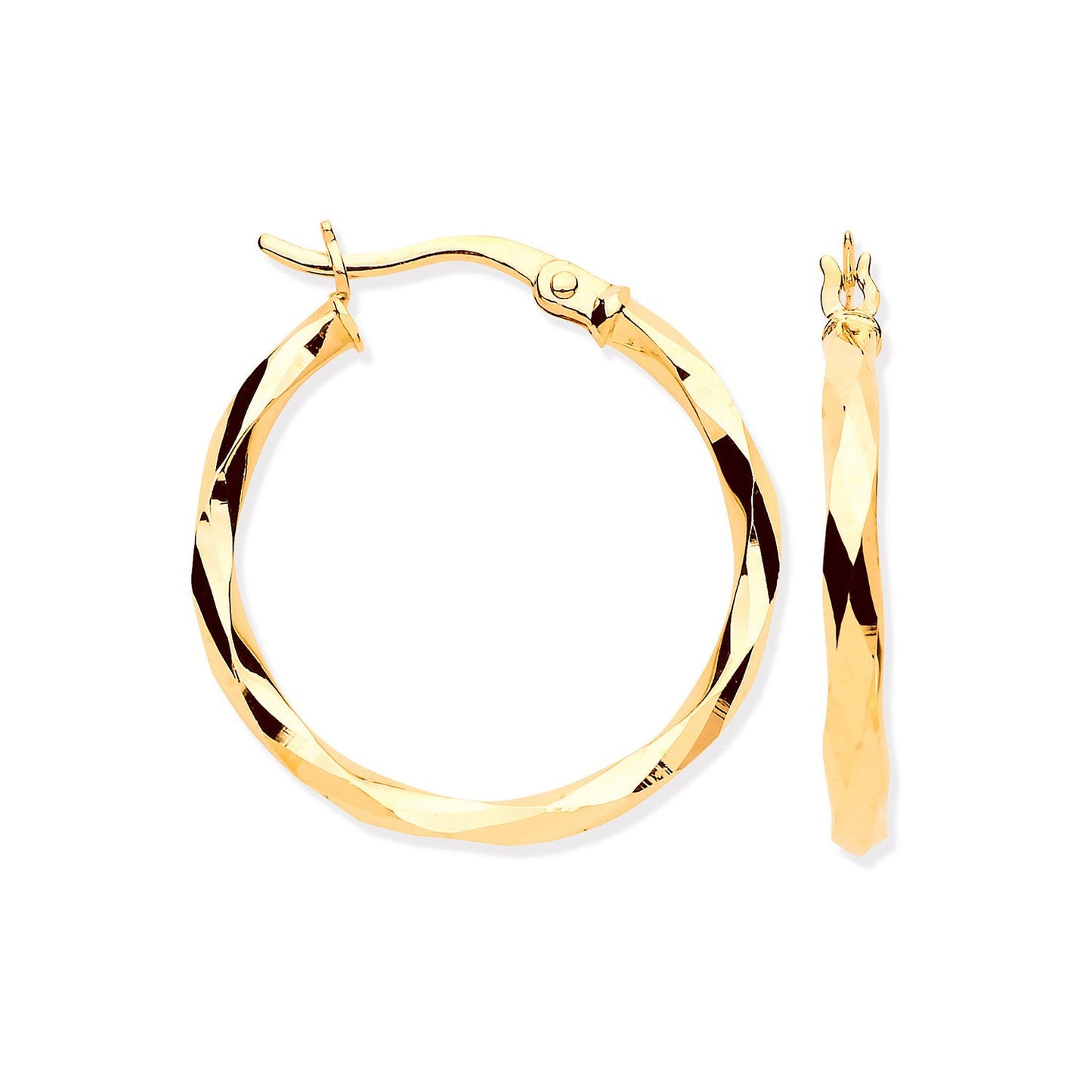 Yellow Gold 22mm Faceted Hoop Earrings