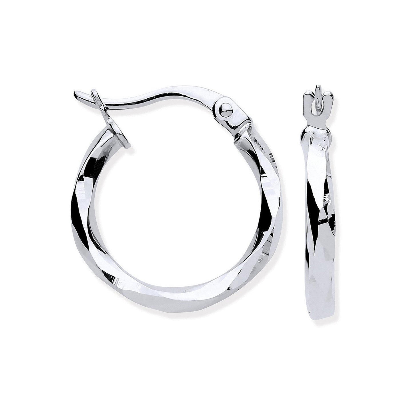 White Gold 16mm Faceted Hoop Earrings