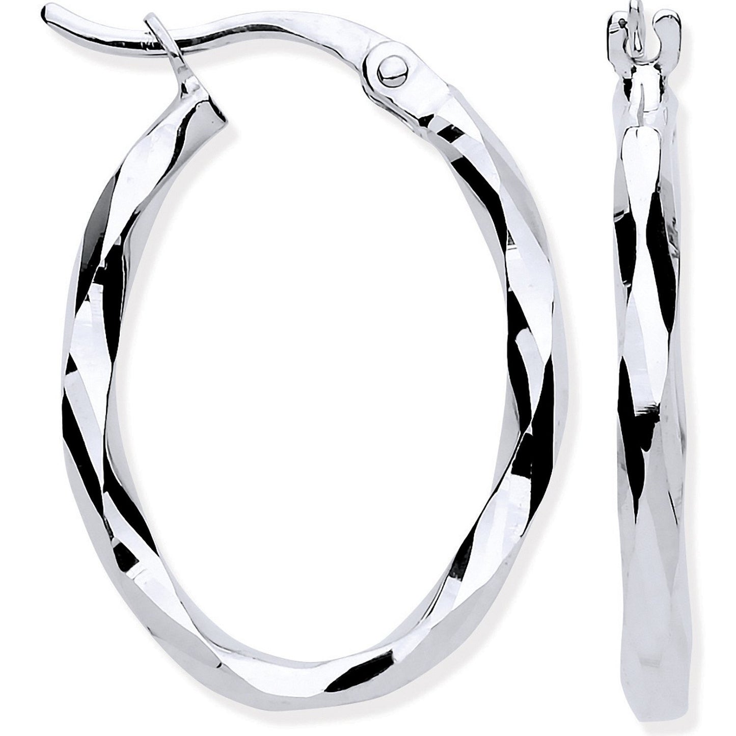 White Gold Faceted Oval Hoop Earrings
