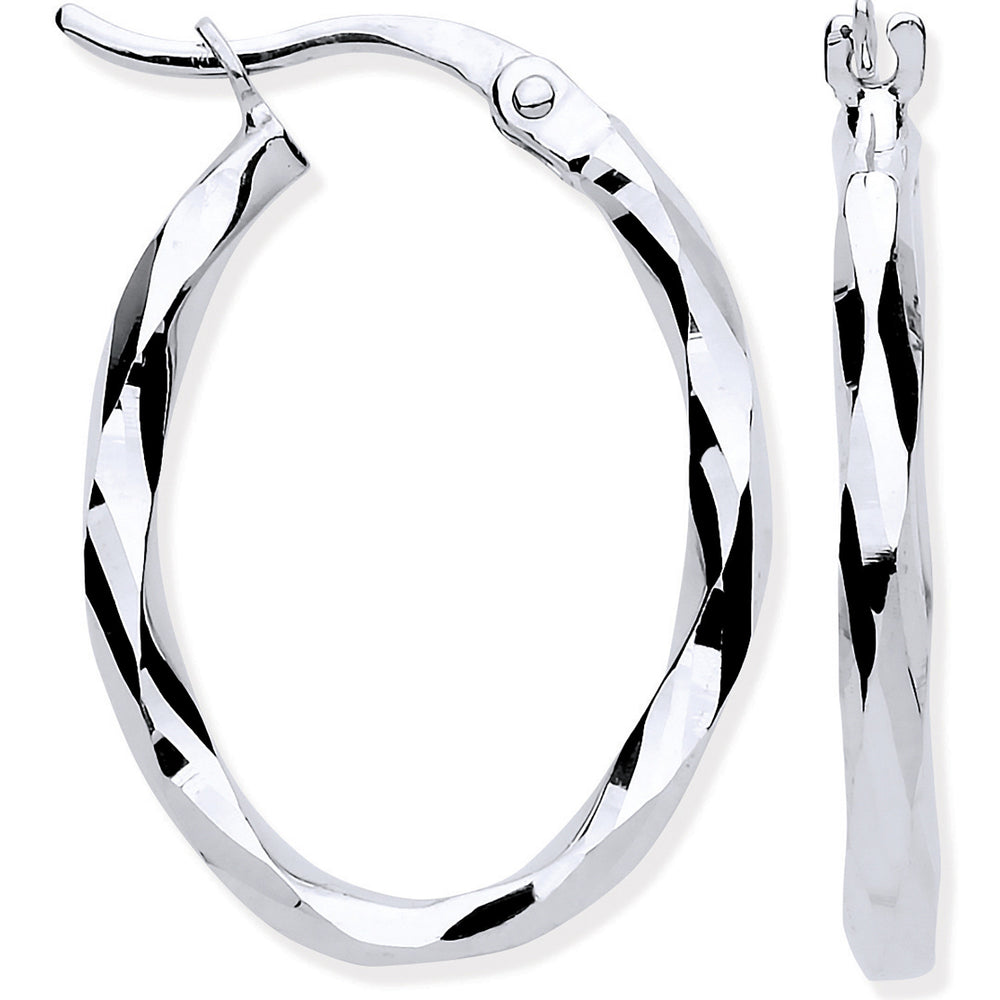 White Gold Faceted OVAL Hoop Earrings – product view
