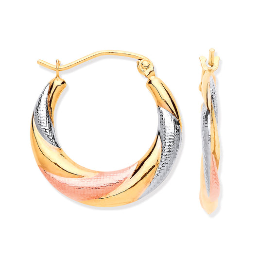 Yellow, White & Rose Gold Twist Hoop Earrings