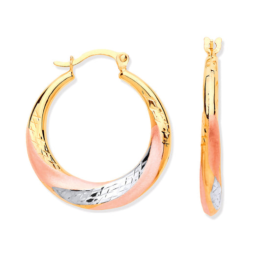 Yellow, White & Rose Gold Twist Hoop Earrings