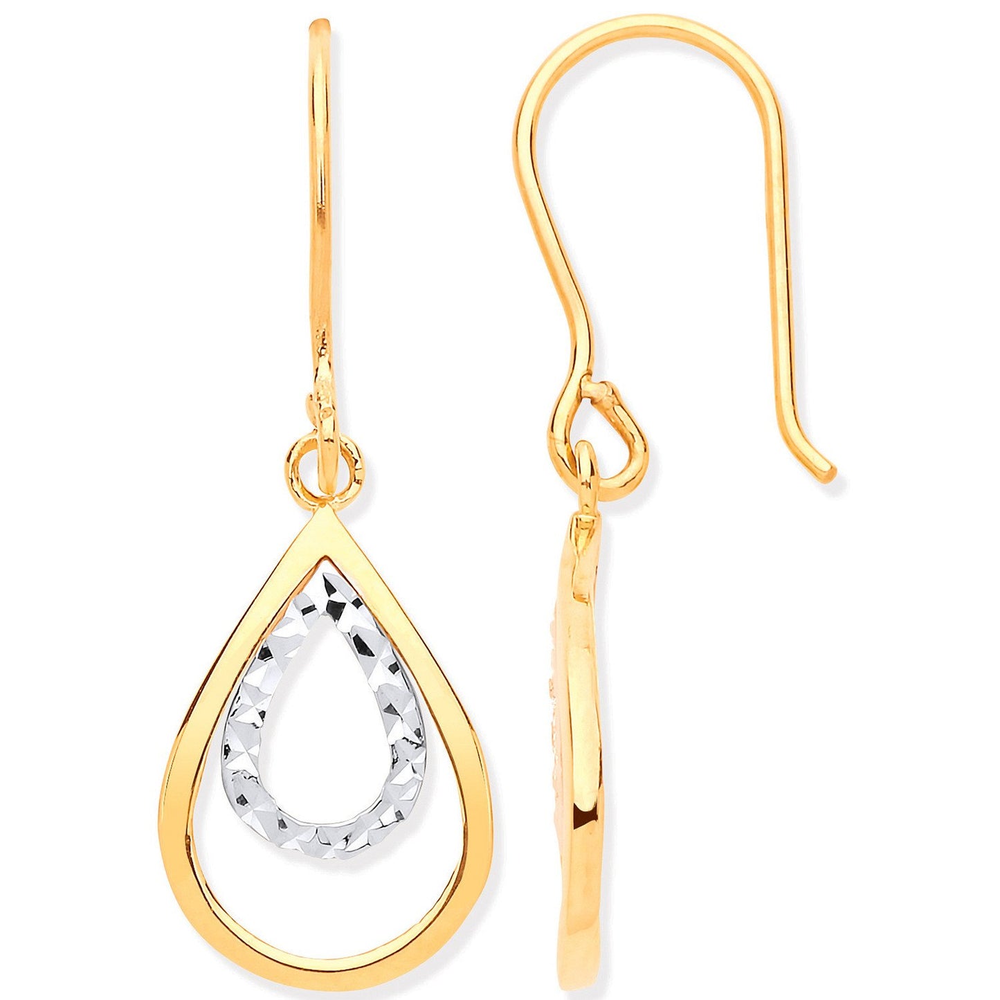 Yellow & White Gold Teardrop Shaped Hook Earrings - Fine Ring - Certified Authentic – Luxury Jewellery by Imperial Tim