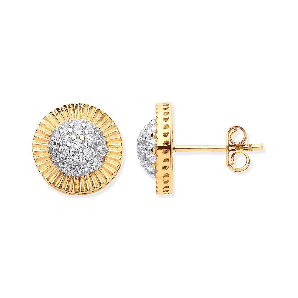Yellow Gold 12mm Round Cubic Zirconia Stud Earrings