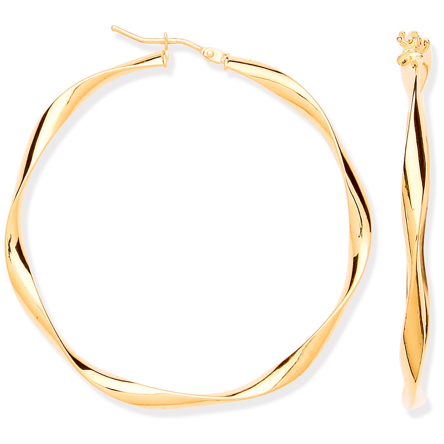 Yellow Gold 45mm Hollow Twist Hoop Earrings