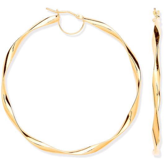 Yellow Gold 55mm Hollow Twist Hoop Earrings