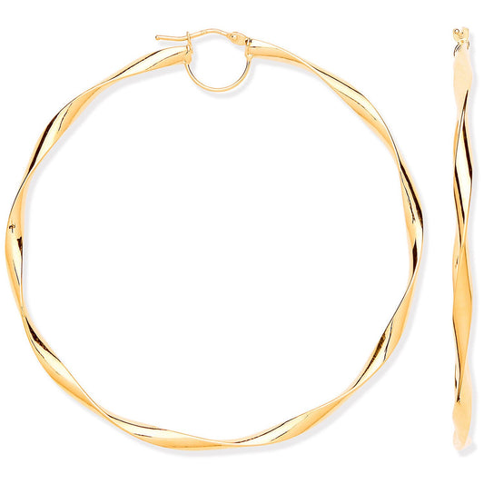 Yellow Gold 65mm Hollow Twist Hoop Earrings
