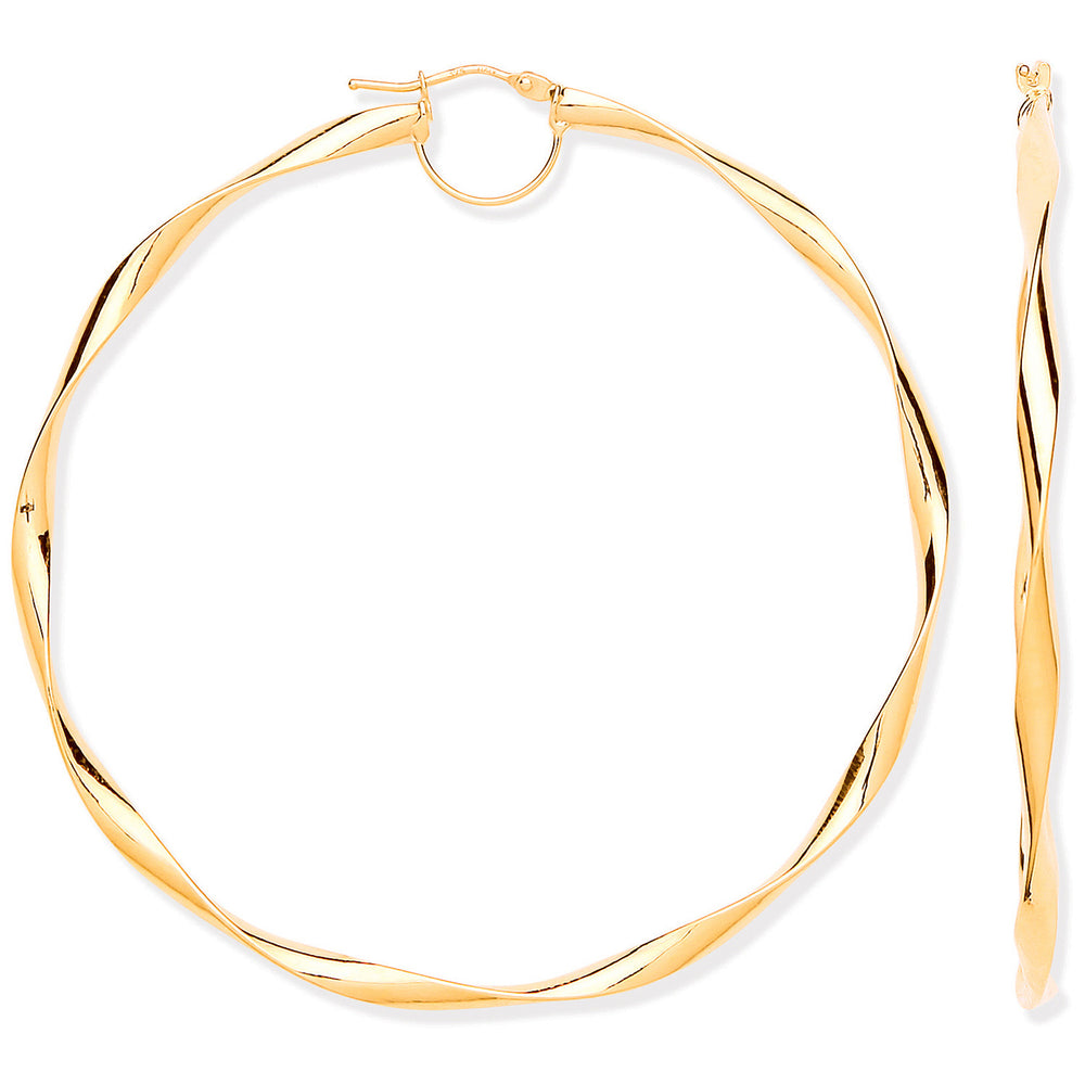 Yellow Gold 65mm Hollow Twist Hoop Earrings