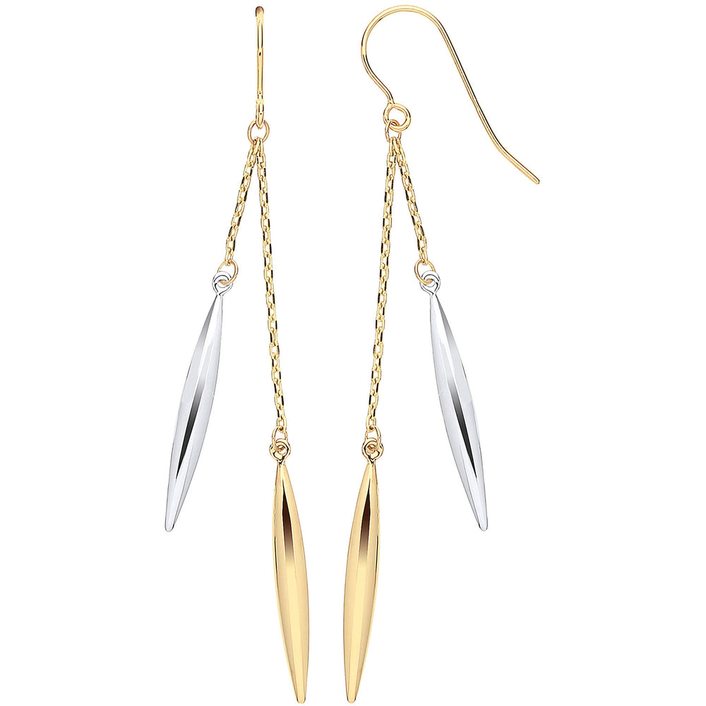Yellow & White Gold Icicle Shaped Hollow Drop Earrings