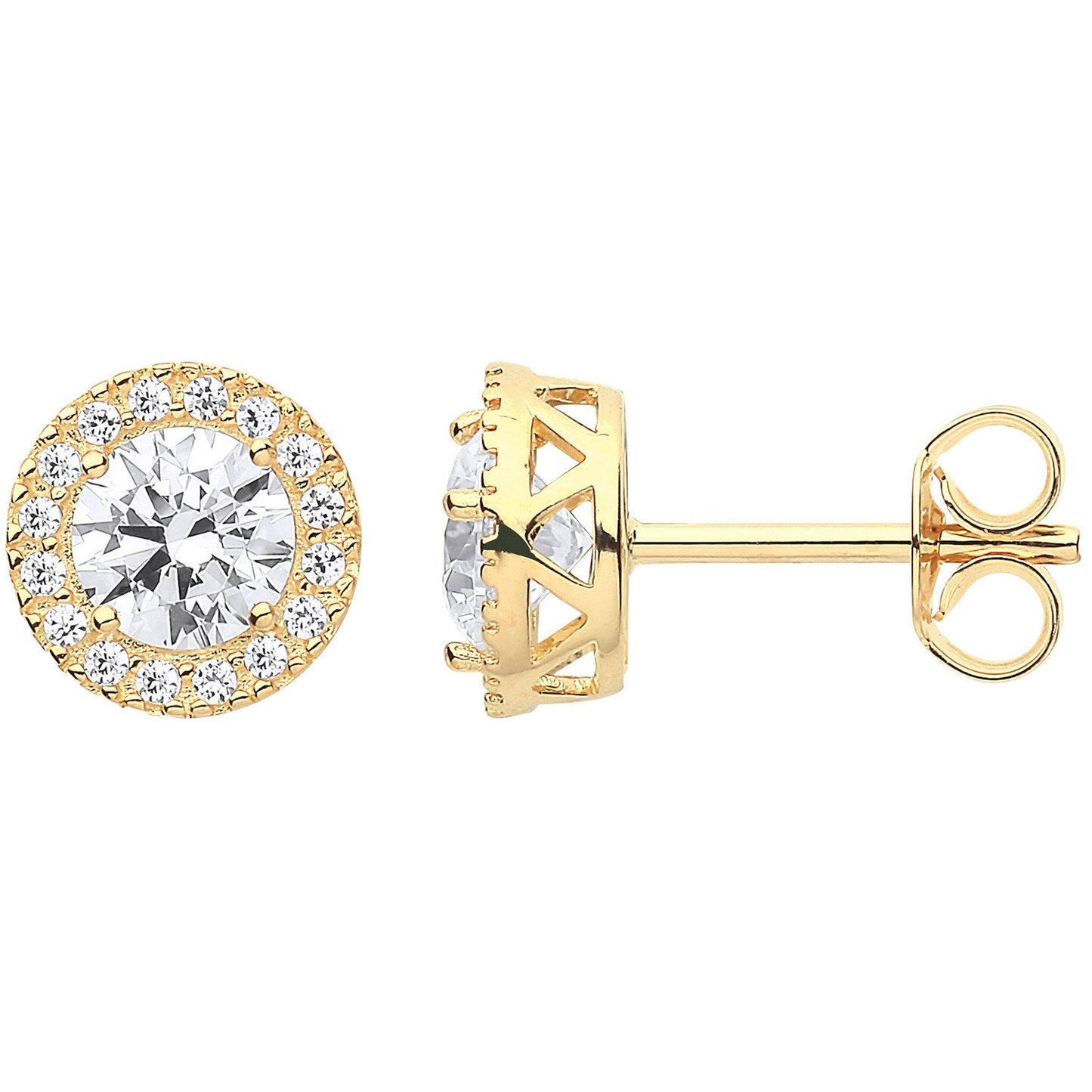 Yellow Gold 8mm Round Cubic Zirconia Halo Stud Earrings