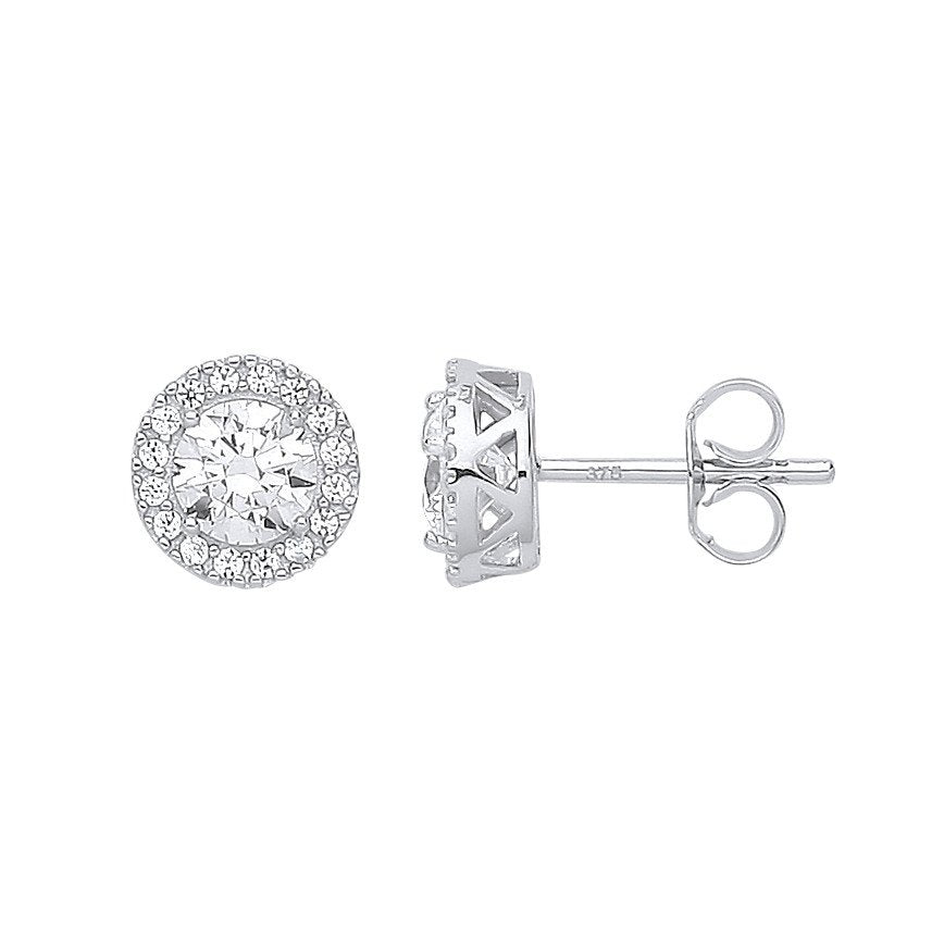 White Gold 8mm Round Cubic Zirconia Halo Stud Earrings