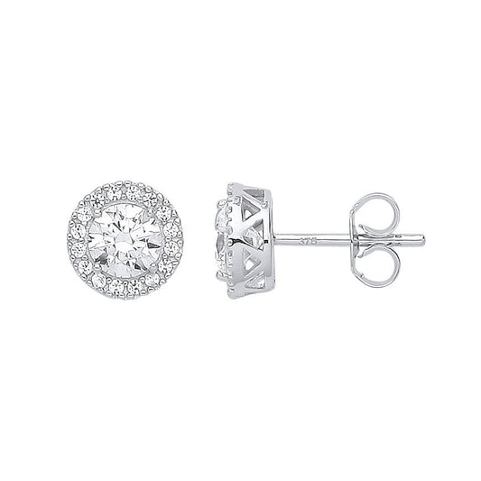 White Gold 8mm Round Cubic Zirconia Halo Stud Earrings