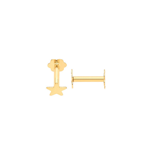 Yellow Gold Star Screw Ear Cartilage Stud