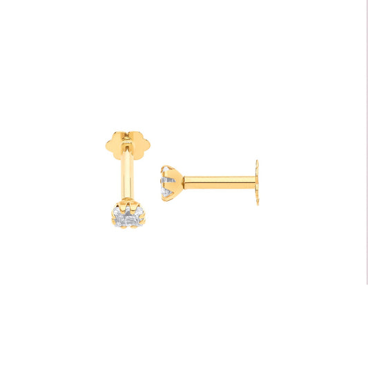 Yellow Gold P/c Cubic Zirconia Ear Cartilage Stud