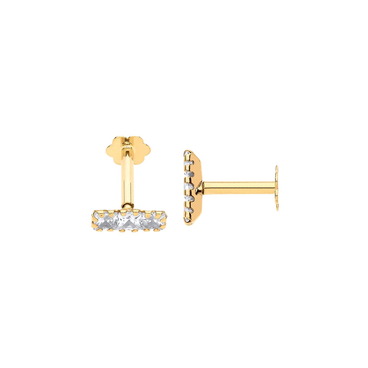 Yellow Gold P/c Trilogy Cubic Zirconias Ear Cartilage Stud