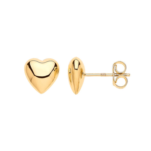 Yellow Gold Puffed Heart Stud Earrings
