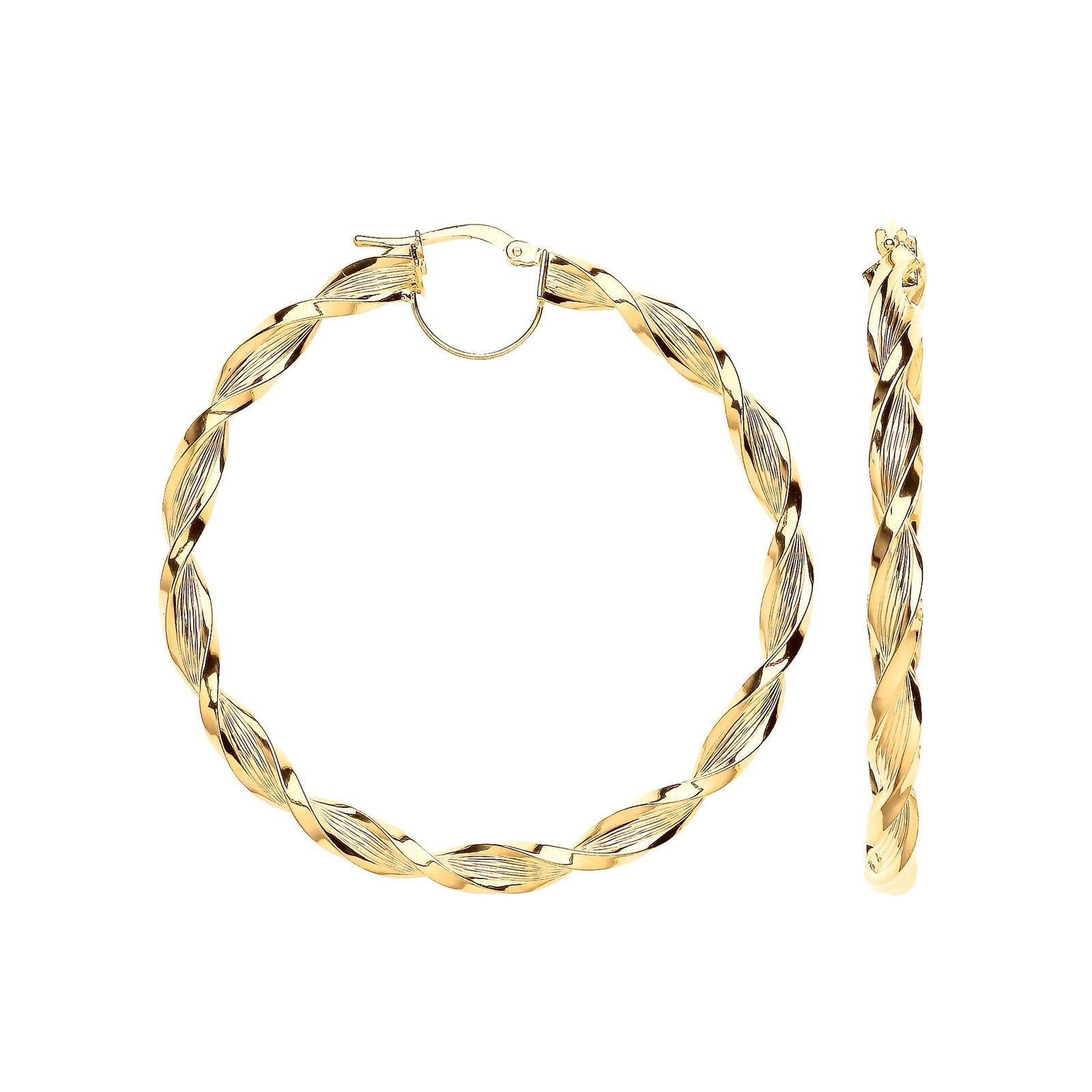 Yellow Gold 50mm Ribbed Twist Hoop Earrings - Fine Ring - Certified Authentic - Swiss Made – Luxury Jewellery by Imper
