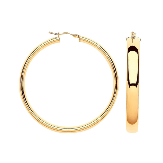 Yellow Gold 46mm Court Shape Tube Hoop Earrings - Fine Ring - Certified Authentic - Swiss Mad – Luxury Jewellery by Im