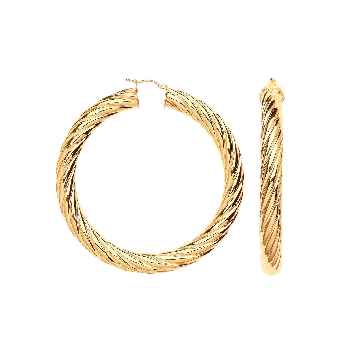 Yellow Gold 65mm Chunky Twist Hoop Earrings