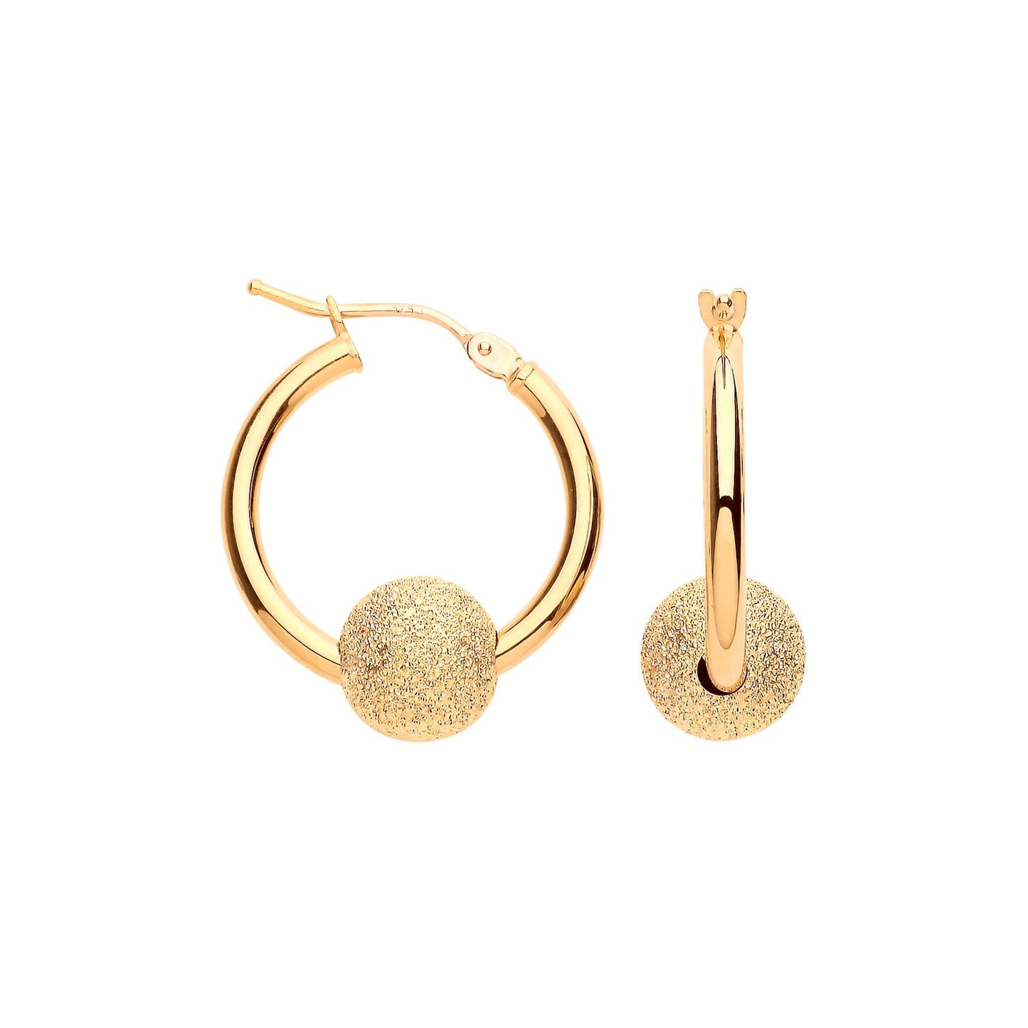 Yellow Gold 19mm Glitter Ball Hoop Earrings