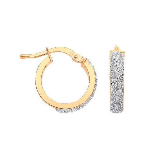 Yellow Gold 14mm Plain & Frosted Hoop Earrings