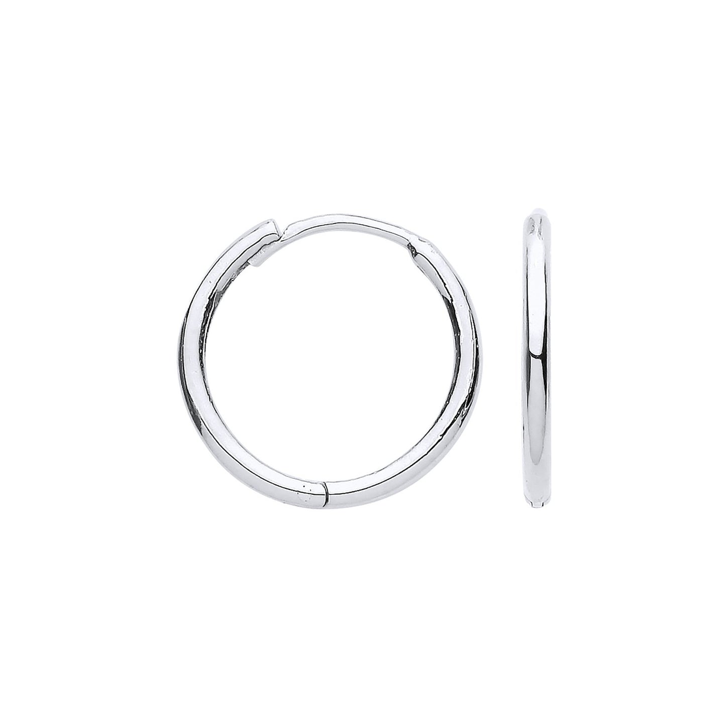 White Gold 14mm Plain Hinged Huggies