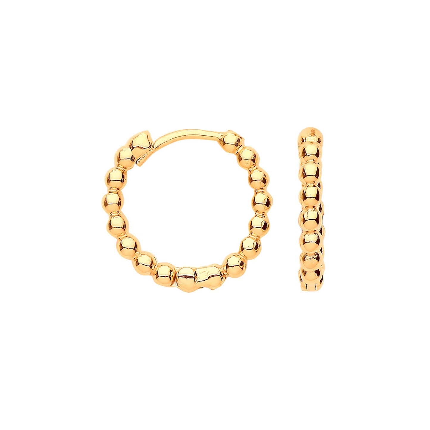Yellow Gold 13mm Beaded Hinged Huggies