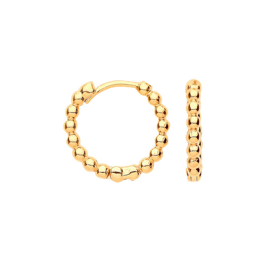 Yellow Gold 13mm Beaded Hinged Huggies