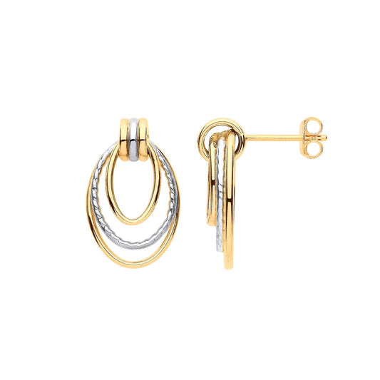 White Yellow Gold Graduated Oval Drop Earrings